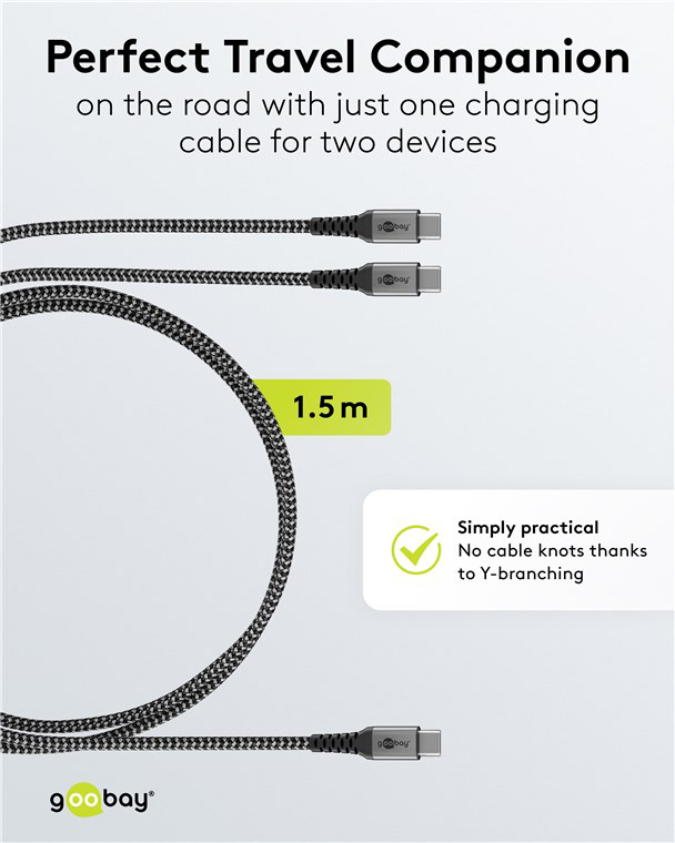 GOOBAY καλώδιο USB-C σε 2x USB-C 75739, 60W, 480Mbps, 1.5m, γκρι