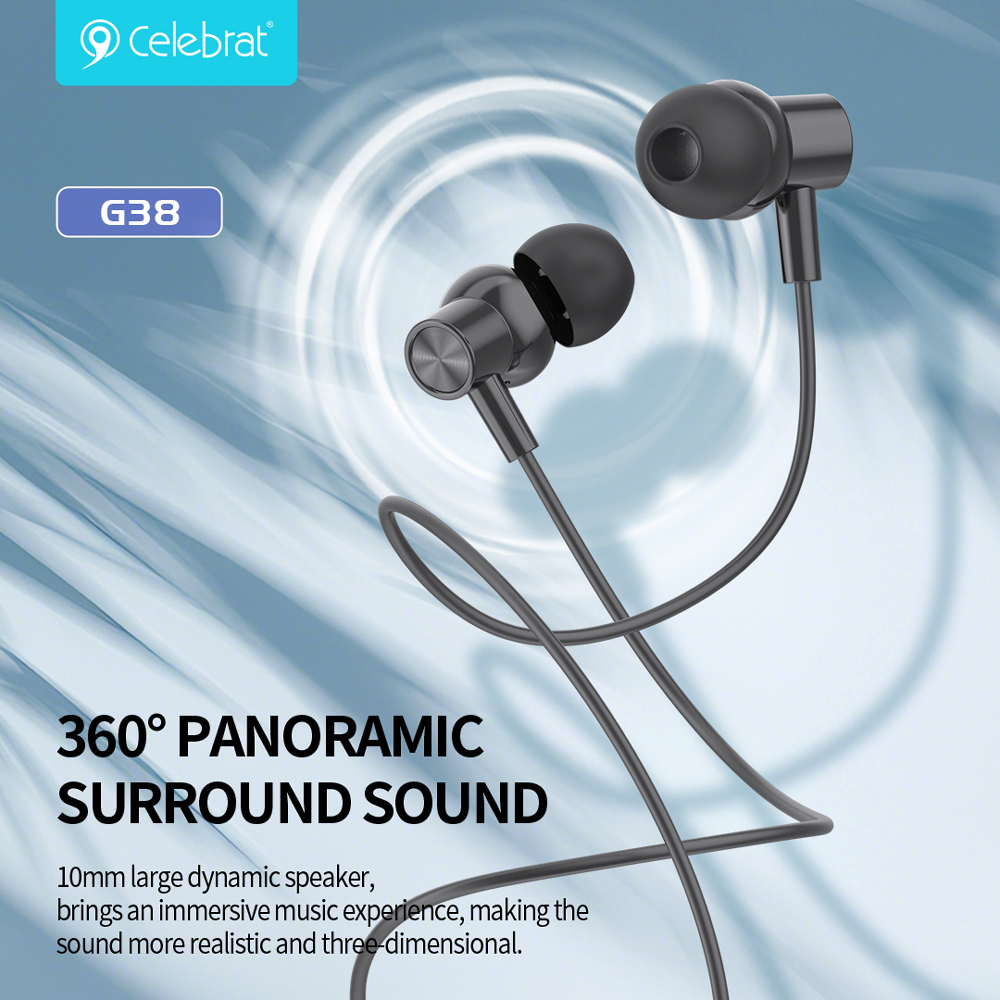 CELEBRAT earphones με μικρόφωνο G38, USB-C σύνδεση, 10mm, 1.2m, λευκά