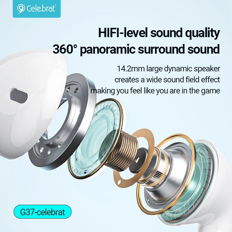CELEBRAT earphones με μικρόφωνο G37, USB-C σύνδεση, 14.2mm, 1.2m, λευκά