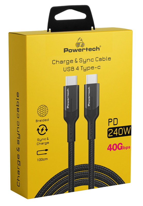 POWERTECH καλώδιο USB-C PTR-0139, PD 240W, 40Gbps, copper, 1m, μαύρο