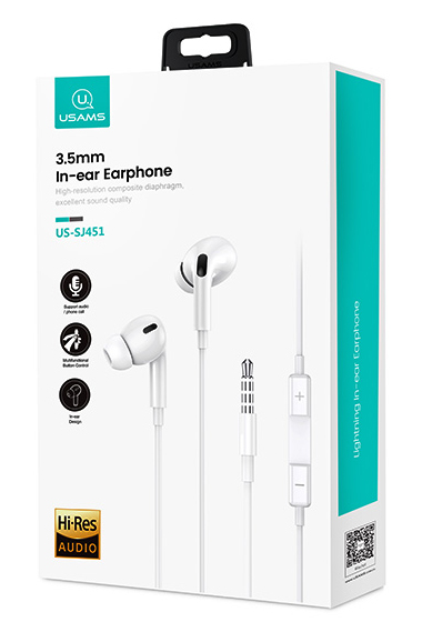 USAMS earphones με μικρόφωνο EP-41, 3.5mm σύνδεση, Φ10mm, 1.2m, λευκά