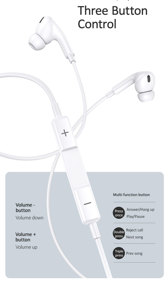 USAMS earphones με μικρόφωνο EP-41, 3.5mm σύνδεση, Φ10mm, 1.2m, λευκά