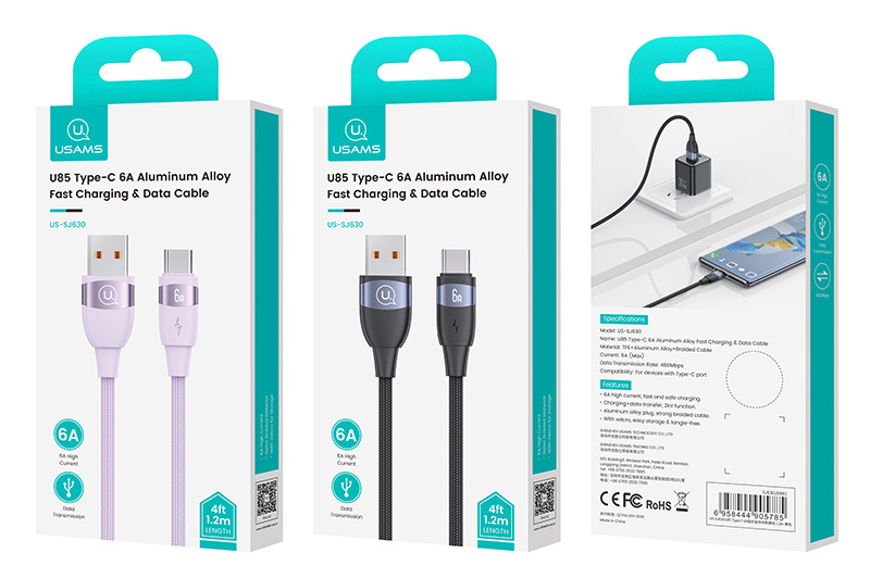 USAMS καλώδιο USB-C σε USB US-SJ630, 66W, 480Mbps, 1.2m, μωβ