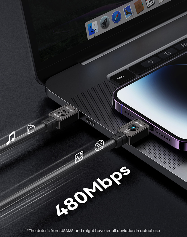 USAMS καλώδιο Lightning σε USB-C US-SJ685, 30W, 480Mbps, 1.2m, μαύρο