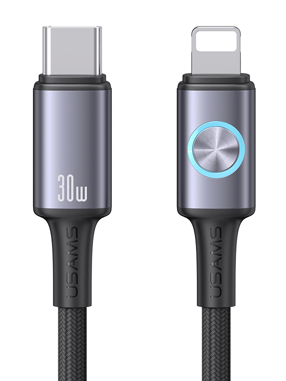 USAMS καλώδιο Lightning σε USB-C SJ753, 30W, 480Mbps, 1.2m, μαύρο