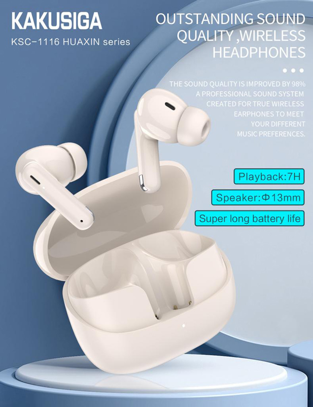 KAKUSIGA earphones με θήκη φόρτισης KSC-1116, True Wireless, 13mm, 40/320mAh, μαύρα