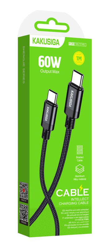 KAKUSIGA καλώδιο USB-C σε USB-C KSC-970, 60W, 480Mbps, 1m, μαύρο