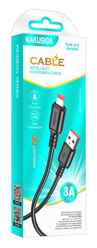 KAKUSIGA καλώδιο Lightning σε USB KSC-982, 15W, 480Mbps, 1m, μαύρο