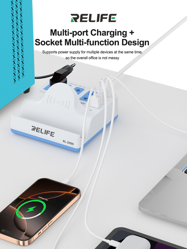 RELIFE σταθμός φόρτισης RL-309H, USB/3x USB-C/3x DC/wireless, 72W, λευκός