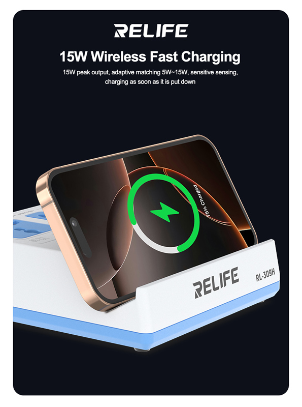 RELIFE σταθμός φόρτισης RL-309H, USB/3x USB-C/3x DC/wireless, 72W, λευκός