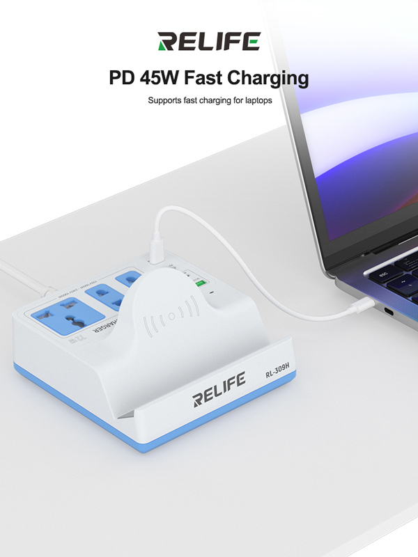 RELIFE σταθμός φόρτισης RL-309H, USB/3x USB-C/3x DC/wireless, 72W, λευκός