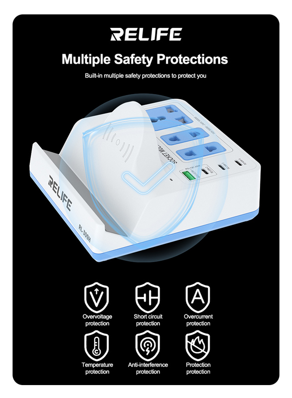 RELIFE σταθμός φόρτισης RL-309H, USB/3x USB-C/3x DC/wireless, 72W, λευκός