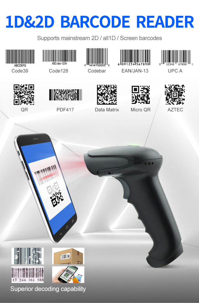 GTCODESTAR barcode scanner X-9701B, 1D & 2D, ενσύρματο & ασύρματο, Bluetooth, 2000mAh, μαύρο