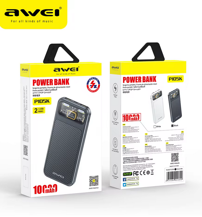 Powerbank – P105K – 10.000mah – AWEI – 004800 – Black