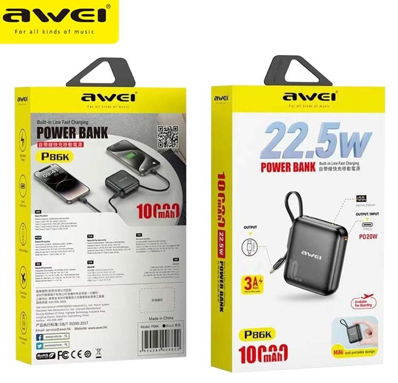 Powerbank – P86K – 10.000mah – AWEI – 008839 – Blue