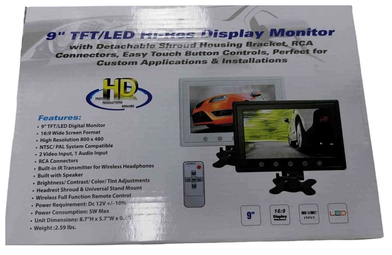 Οθόνη – Monitor αυτοκινήτου – 9” – 12V – 011226