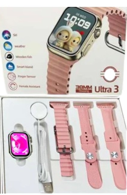 Σετ Smartwatch με 3 λουράκια – LG77 Mini – 064908 – Pink