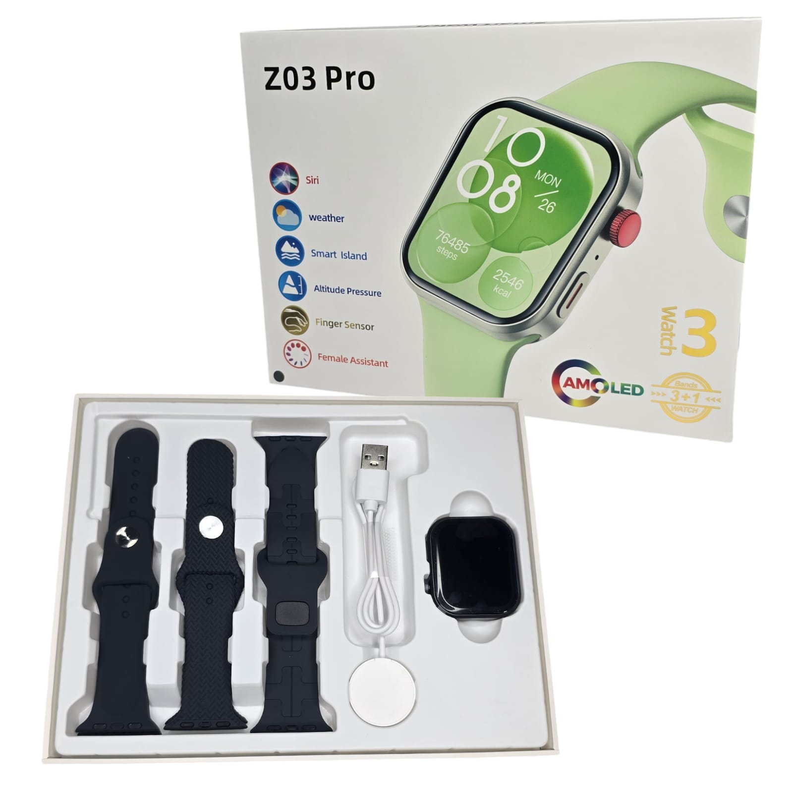 Σετ Smartwatch με 3 λουράκια – Z03 Pro – 065042 – Black