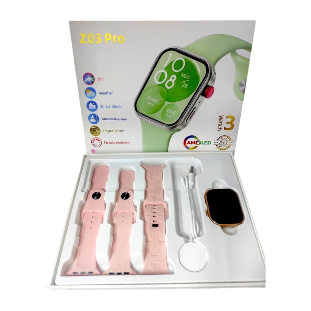 Σετ Smartwatch με 3 λουράκια – Z03 Pro – 065042 – Pink