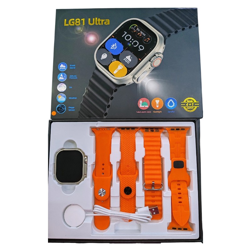 Σετ Smartwatch με 4 λουράκια – LG81 Ultra – 065110 – Orange