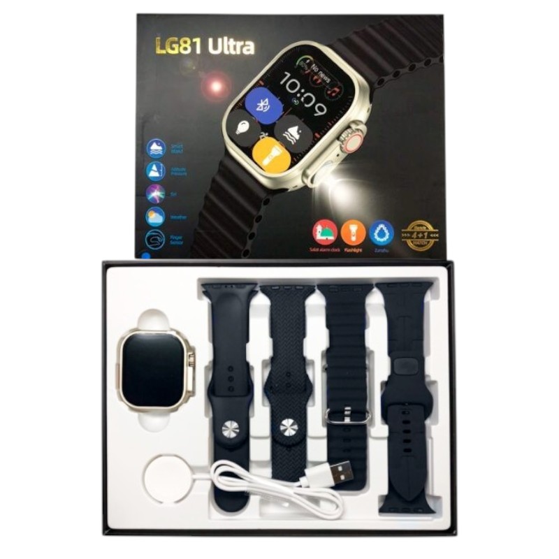 Σετ Smartwatch με 4 λουράκια – LG81 Ultra – 065110 – Black