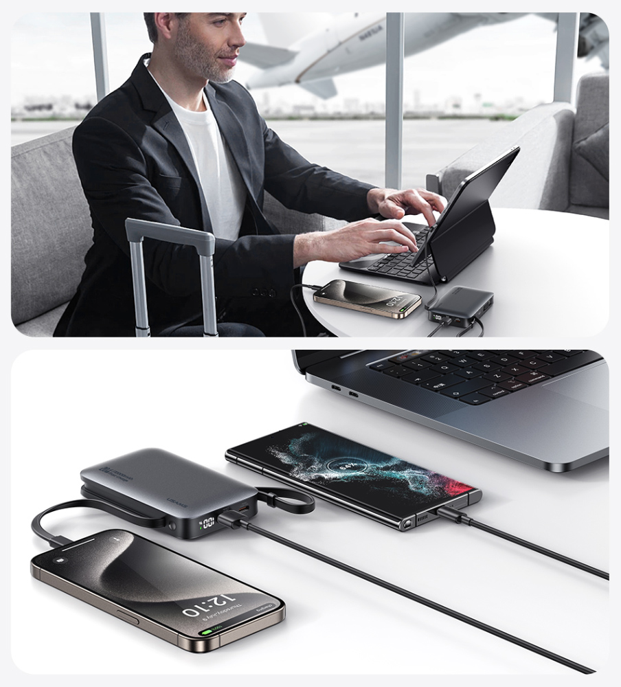 USAMS power bank CD228 με 2x καλώδια, 2x θύρες εξόδου, 10000mAh, 20W, ασημί