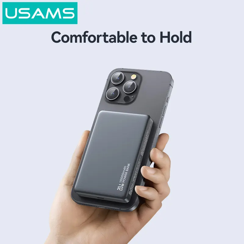USAMS power bank CD242, magnetic wireless, USB-C έξοδος, 10000mAh, 20W, γκρι