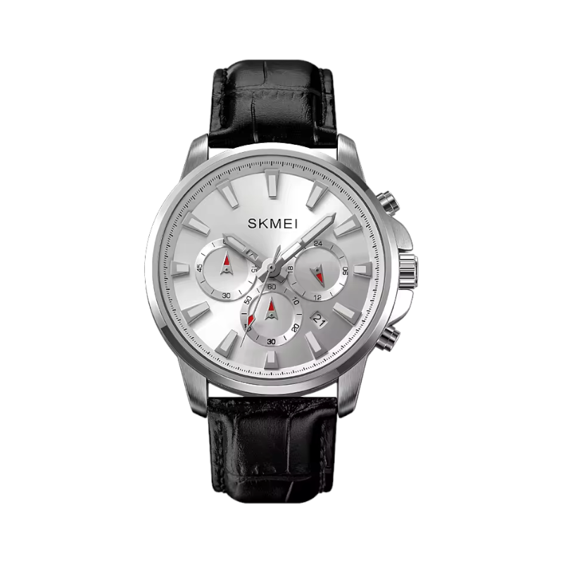 Aναλογικό ρολόι χειρός – Skmei – 2071 – Silver-White/Leather Black