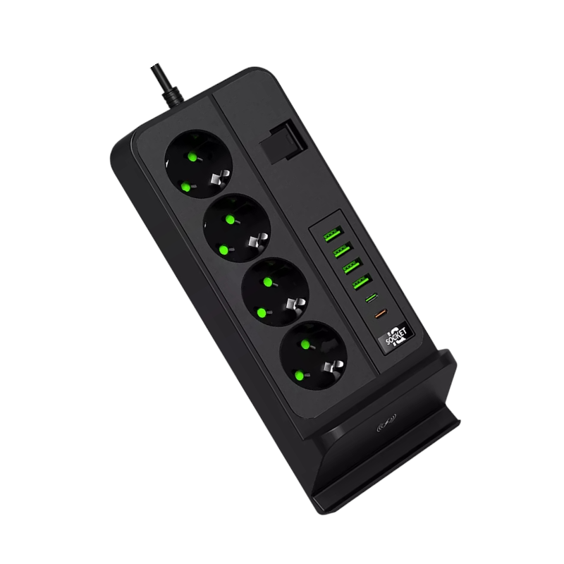 Πολύπριζο 4 θέσεων με θύρες USB & βάση ασύρματης φόρτισης – KOS-27011EU – 270117
