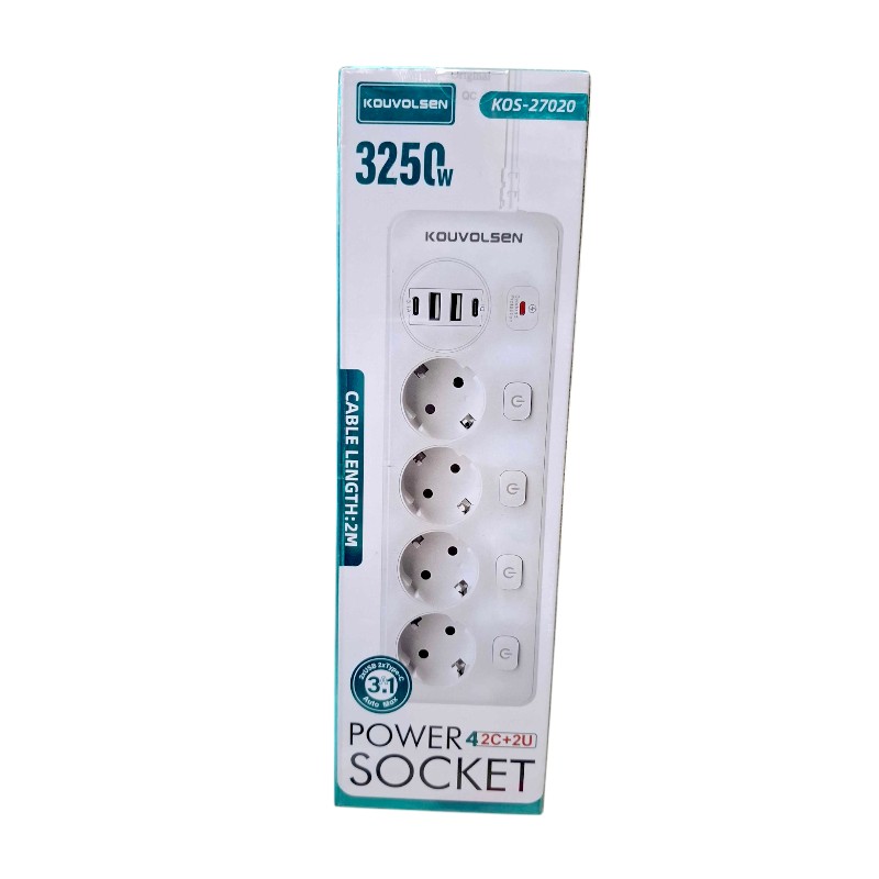 Πολύπριζο 4 θέσεων με διακόπτες & θύρες USB – KOS-27020EU – 270209