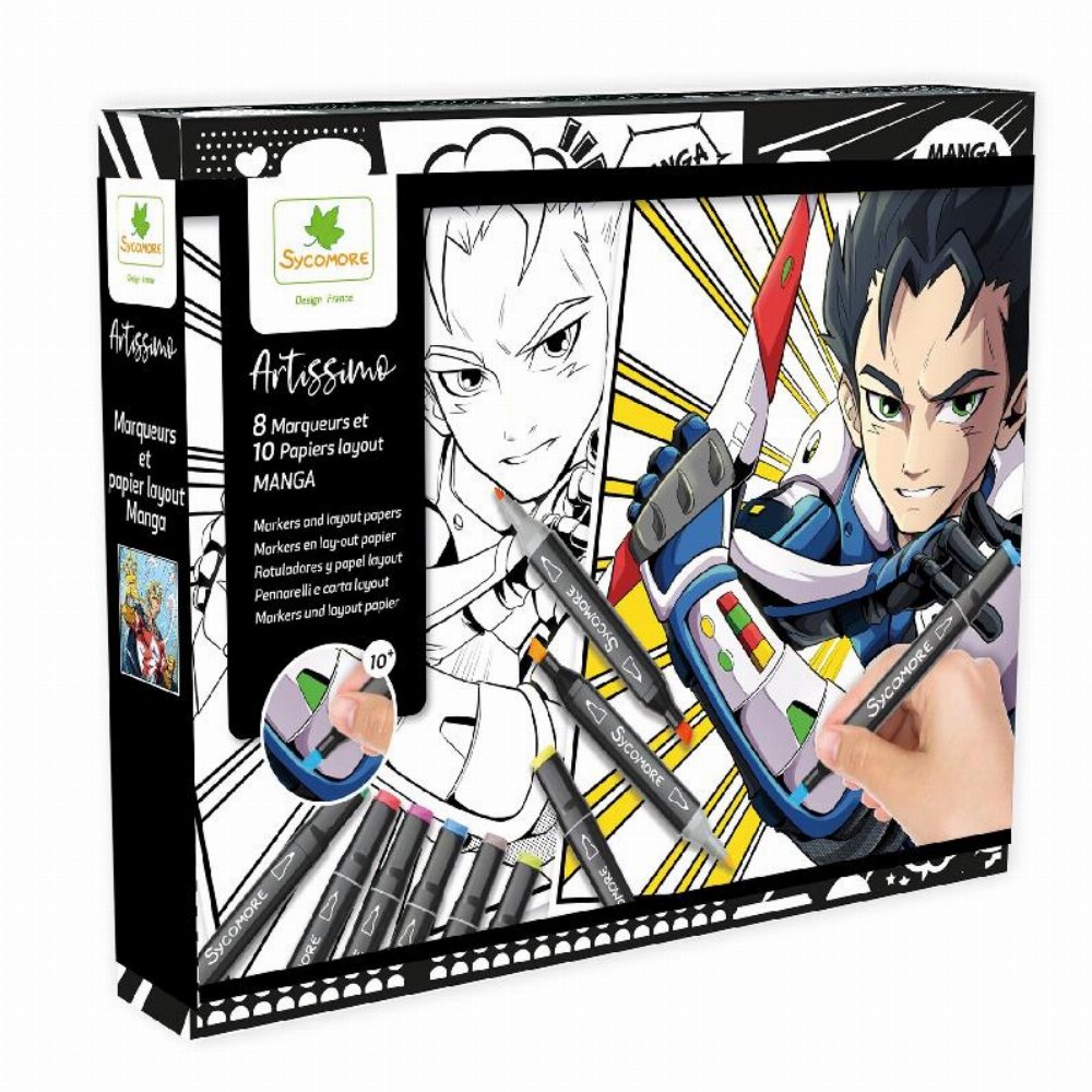 Sycomore Artissimo: Manga Creative Set (8 Μαρκαδόροι + 20 Φύλλα Ζωγραφικής)