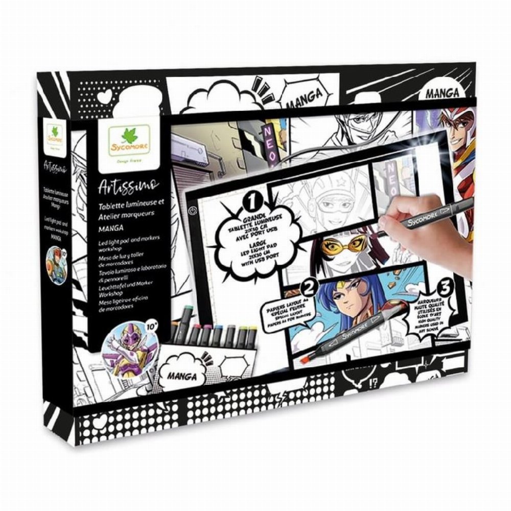 Sycomore Artissimo: Manga XXL Light Tablet Set (10 Μαρκαδόροι + 32 Φύλλα Ζωγραφικής + Light Tablet)