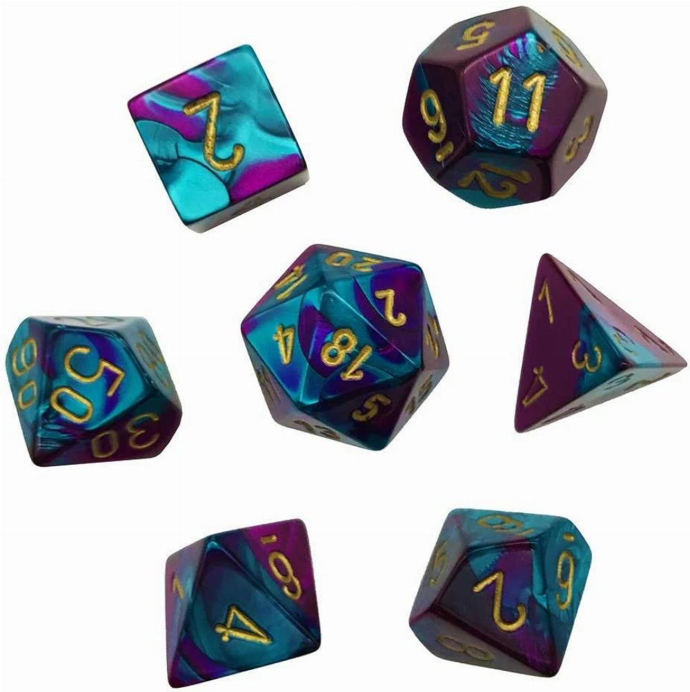 Σετ Ζάρια – 7 Dice Set Polyhedral Gemini Purple-Teal and Gold