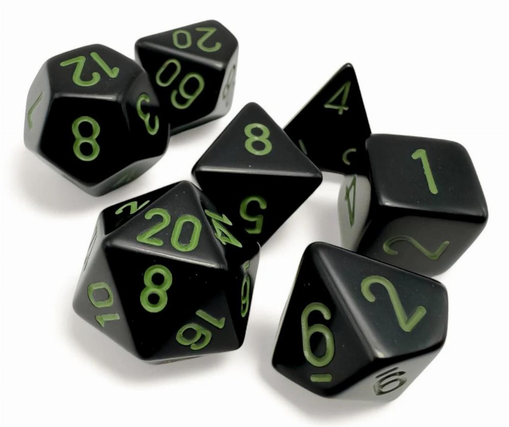 Σετ Ζάρια – 7 Dice Set Polyhedral Opaque Black/Green