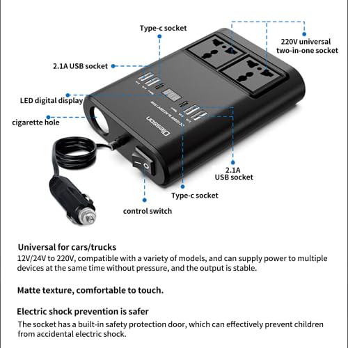 Μετασχηματιστής – Power Inverter αυτοκινήτου – 150W – 12VDC to 220VAC – 4xUSB – CD350562 –  505523