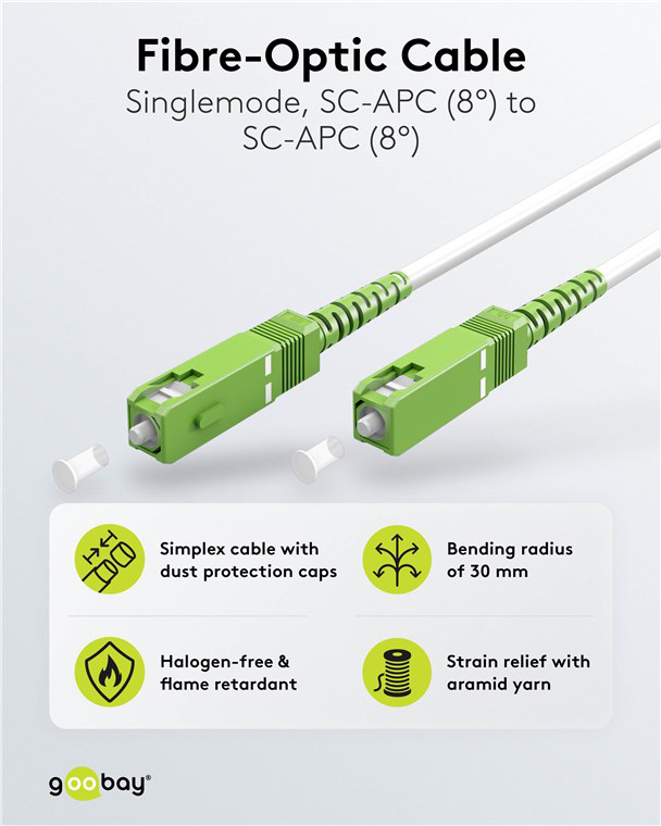 GOOBAY καλώδιο οπτικής ίνας SC-APC 59599, Singlemode OS2, 15m, λευκό