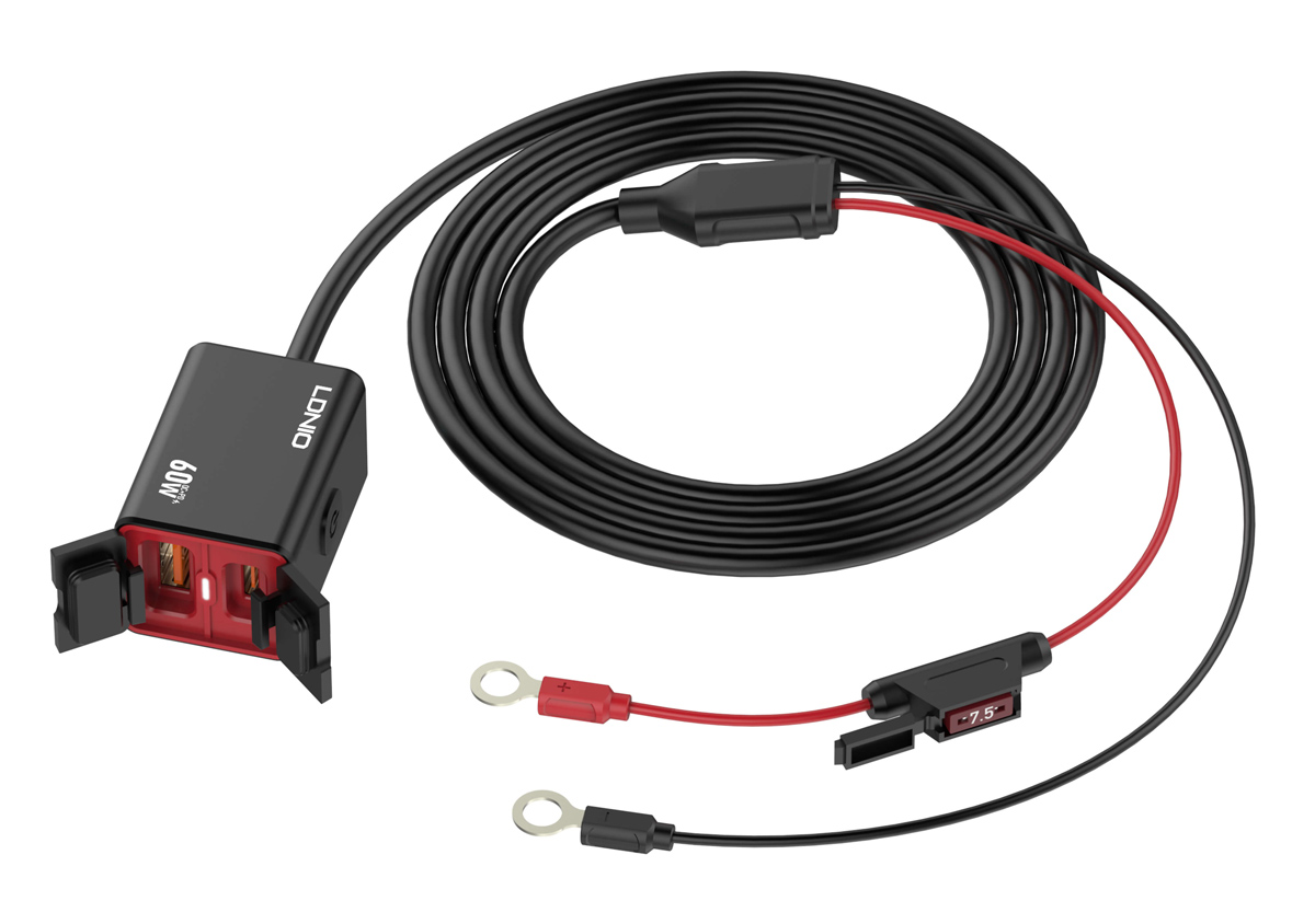 LDNIO φορτιστής μοτοσυκλέτας C108 με καλώδιο, USB/USB-C, 60W, μαύρος