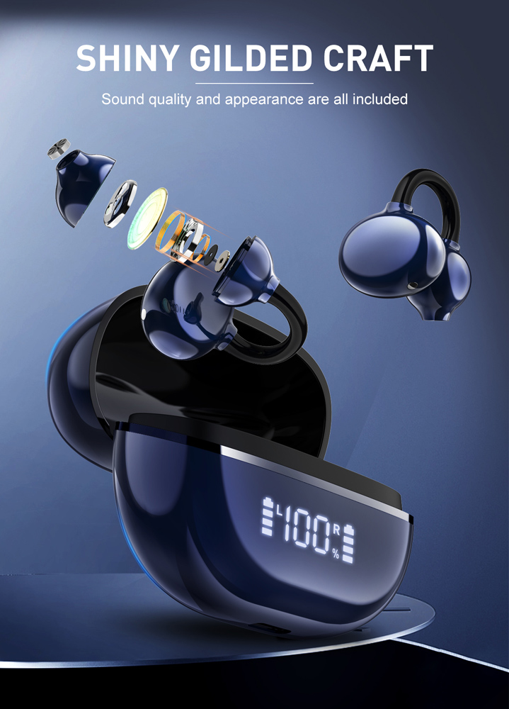 LDNIO earphones με θήκη φόρτισης T09, OWS, Φ10mm, 35/400mAh, μπλε