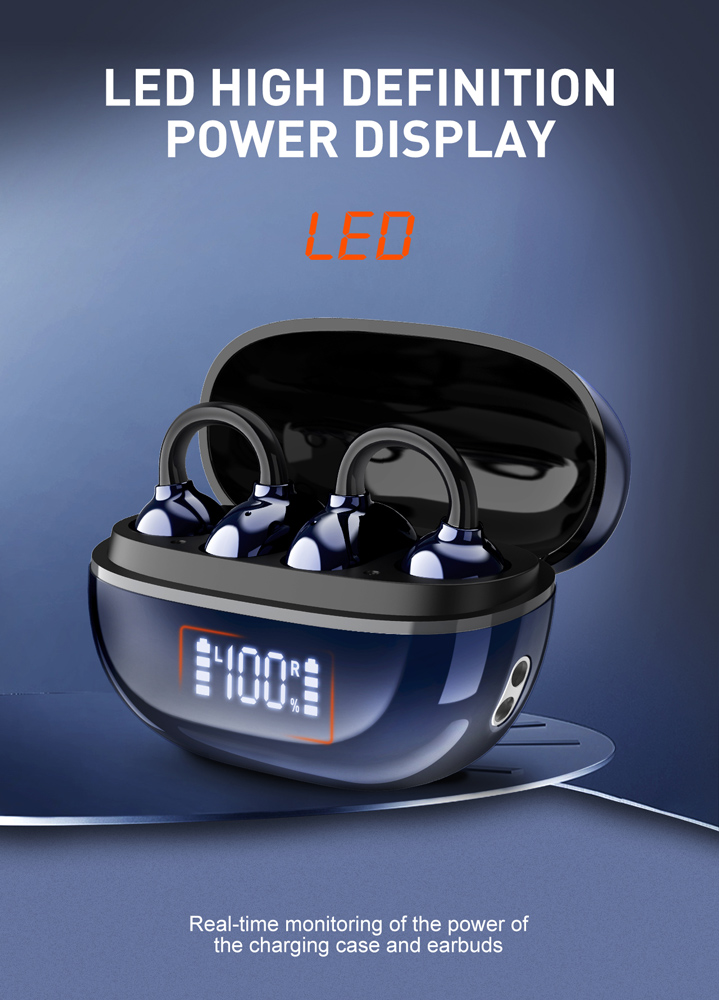 LDNIO earphones με θήκη φόρτισης T09, OWS, Φ10mm, 35/400mAh, μπλε