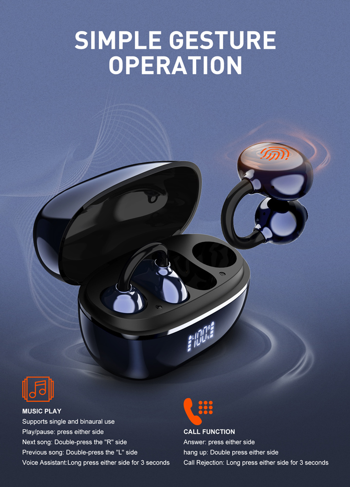 LDNIO earphones με θήκη φόρτισης T09, OWS, Φ10mm, 35/400mAh, μπλε