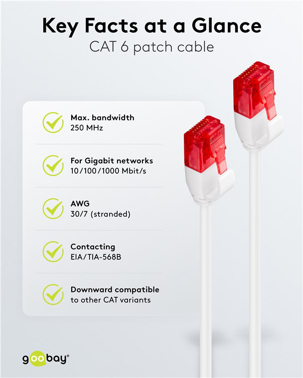 GOOBAY καλώδιο δικτύου 71549, CAT 6 U/UTP, slim, copper, 250MHz, 0.15m, λευκό