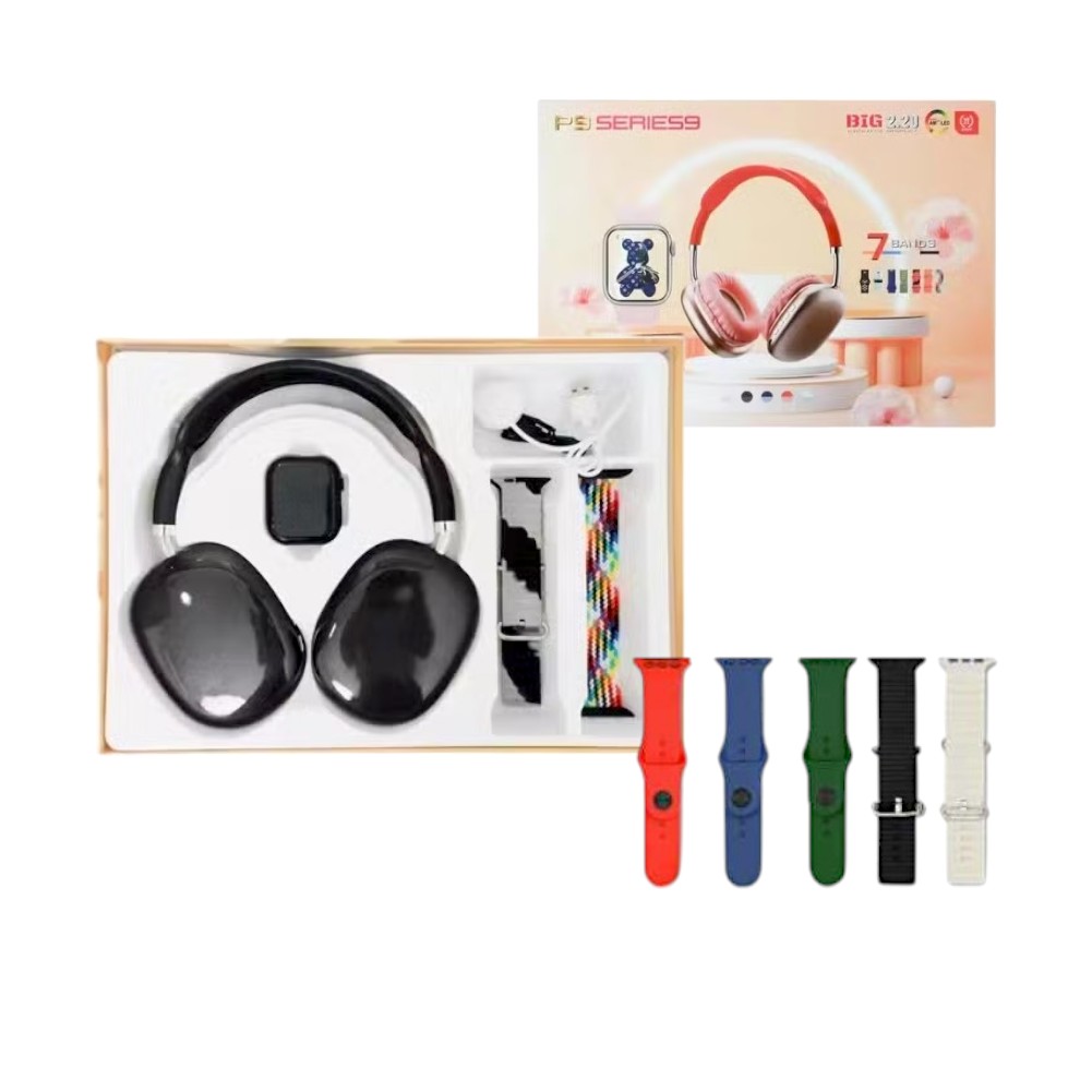 Σετ ασύρματα ακουστικά & Smartwatch με 2 λουράκια – P9 Series 10 – 812235 – Black