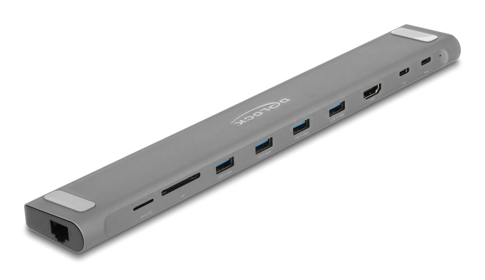 DELOCK docking station 87895, 9 θυρών, βάση laptop, 85W PD, 4K, γκρι