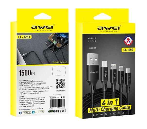 Καλώδιο φόρτισης & data 4in1 – Fast Charge – CL-129 – 1.5m – AWEI – 887721