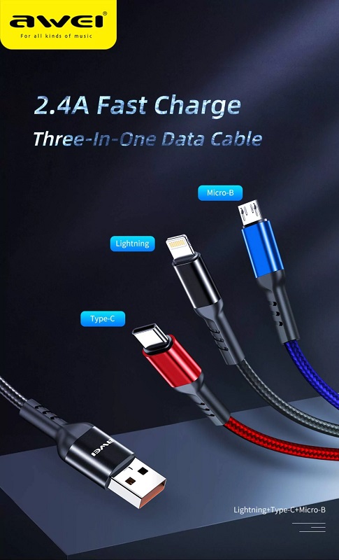 Καλώδιο φόρτισης & data 3in1 – Fast Charge – CL-971 – 1.2m – AWEI – 022170