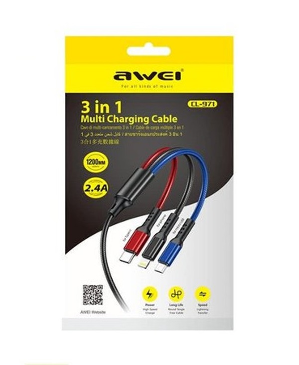 Καλώδιο φόρτισης & data 3in1 – Fast Charge – CL-971 – 1.2m – AWEI – 022170