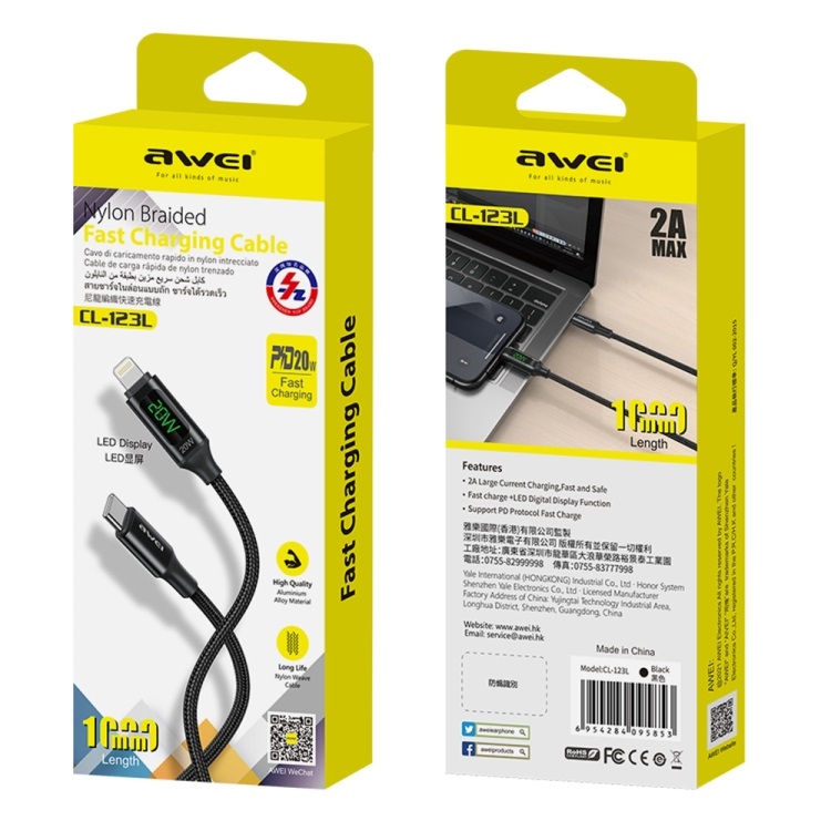 Καλώδιο φόρτισης & data – Type-C σε Lightning – CL-123T – Fast Charge – Awei – 887929