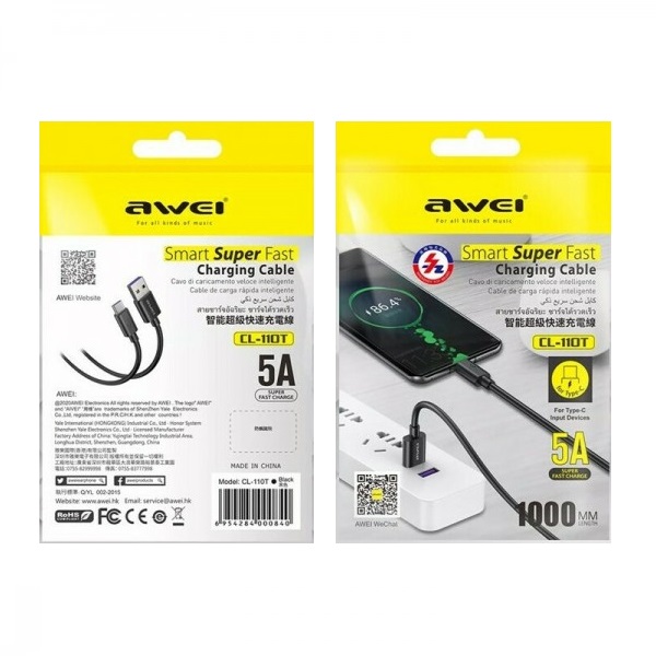 Καλώδιο φόρτισης & data – Type-C – CL-110T – Fast Charge – 5A – AWEI – 887974
