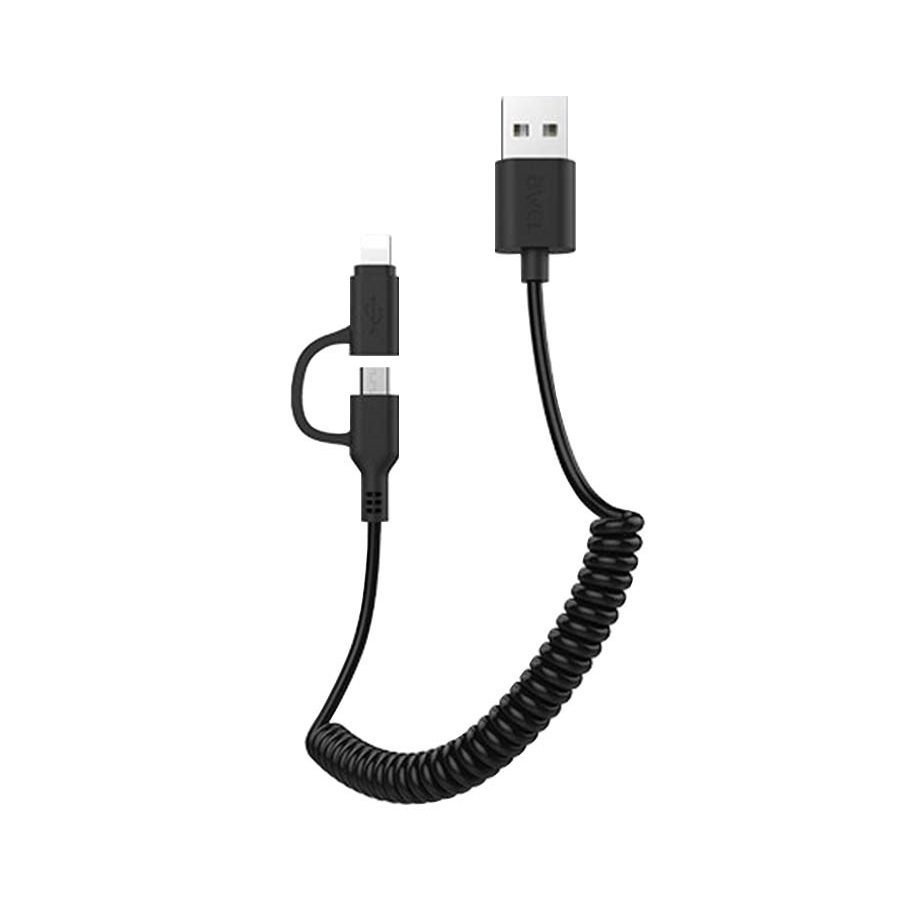 Καλώδιο φόρτισης & data 2in1 σπιράλ – Micro USB & Lightning – CL-53 – 1m – AWEI – 888209