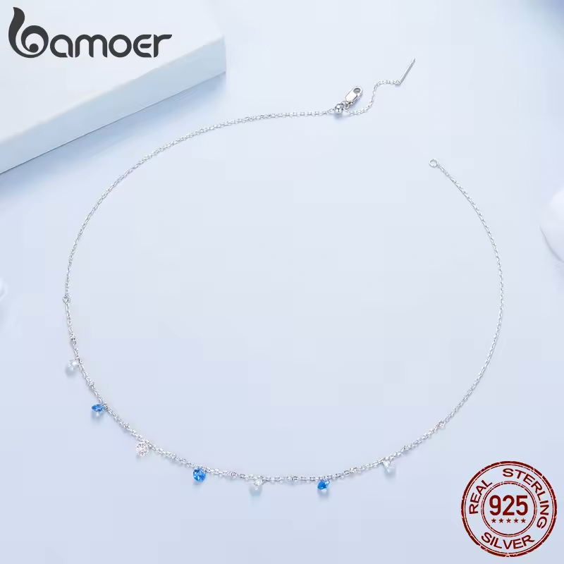 BAMOER κολιέ BSN428 με κυβική ζιρκόνια, ασήμι 925, ασημί/μπλε